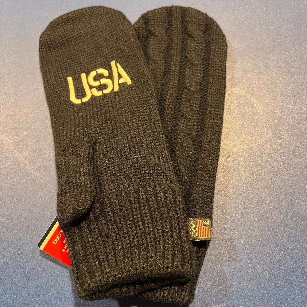 New Team USA Mittens GO USA Official Winter Olympics Navy Blue Gloves Cable Knit